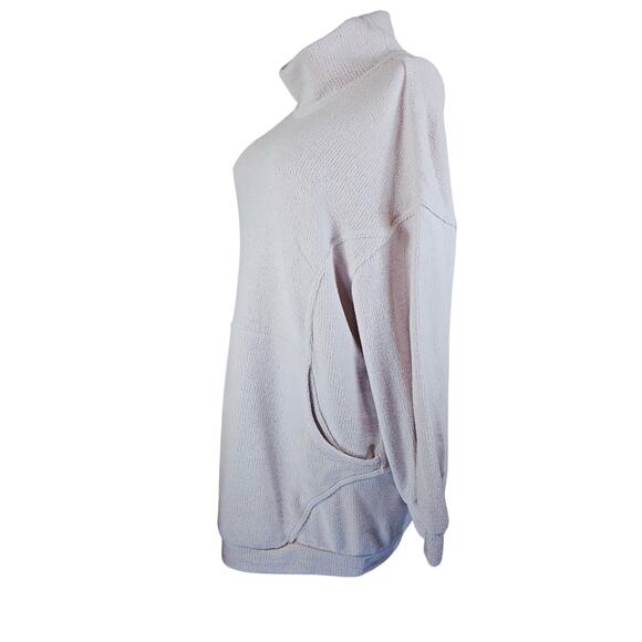 Free People Beach Winter White Kangaroo Pocket Cowl Neck Sweatshirt L - Picture 2 of 6